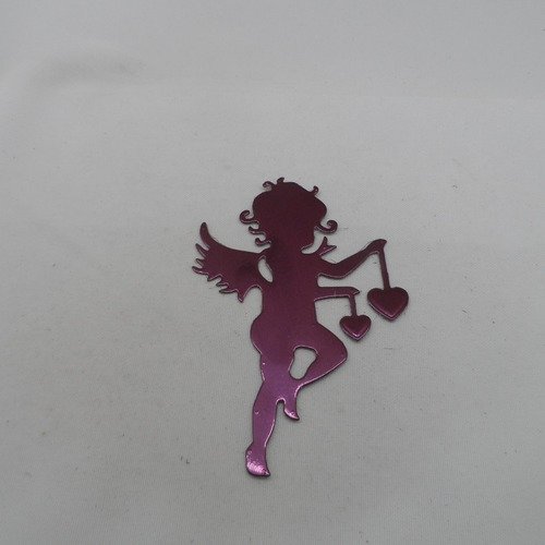 N°949 de cupidon ange avec deux cœurs   en papier  métallisé violet  embellissement