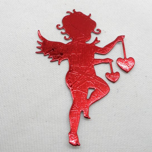 N°949 a de cupidon ange avec deux cœurs   en papier  métallisé rouge  embellissement