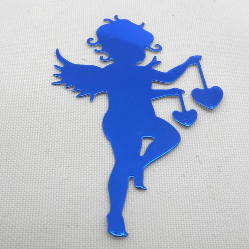 N°949 a de cupidon ange avec deux cœurs   en papier  métallisé bleu  embellissement