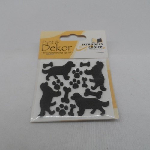 N°2001 stickers mousse 3d animaux chiens empreintes os  couleur noir