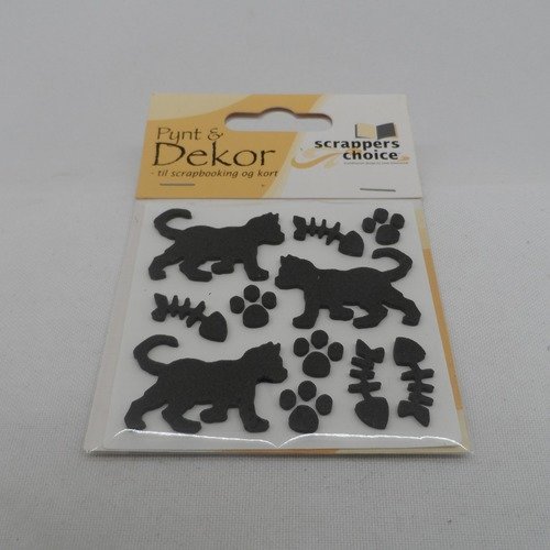N°2001 stickers mousse 3d animaux chats empreintes squelette poisson  couleur noir