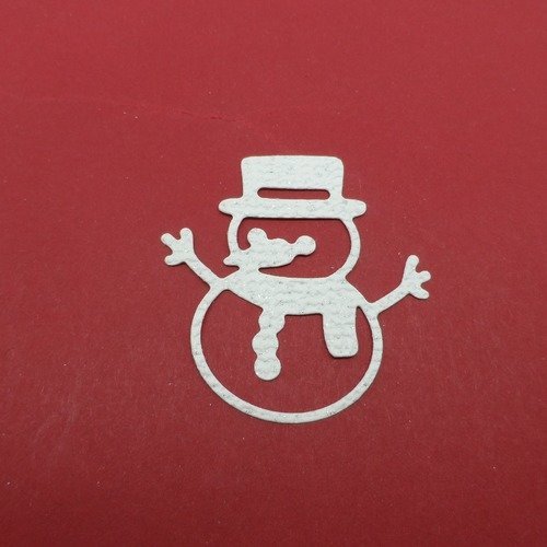 N°105  bonhomme de neige avec chapeau écharpe en papier tapisserie   blanc à paillette n°1 découpage