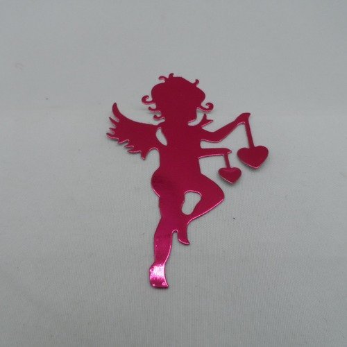 N°949 de cupidon ange avec deux cœurs   en papier  métallisé rose n°1 embellissement