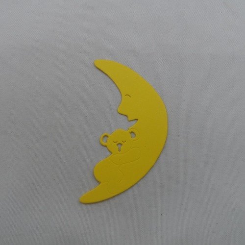 N°926 ourson dormant sur  la lune  en papier jaune vif découpage