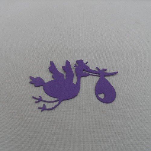 N°875 de la cigogne "factrice" qui annonce la naissance d'un bébé en papier  violet n°2