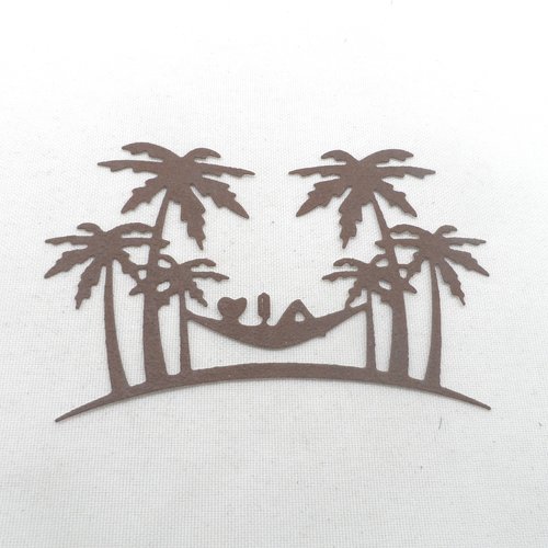 N°670 décors de vacances avec palmiers hamac personnage en train de lire en papier tapisserie marron découpage fin