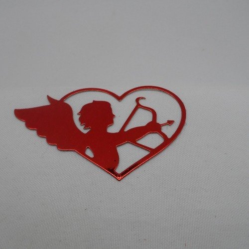 N°986 cupidon dans un cœur avec son arc  en papier  rouge métallisé