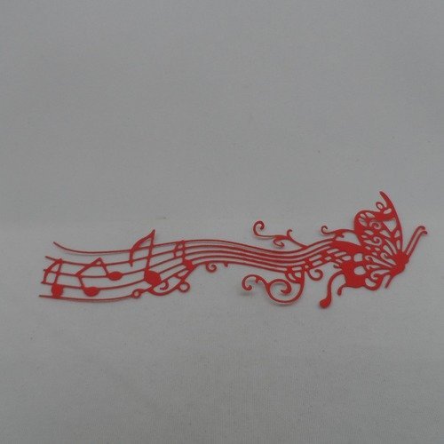 N°853 papillon avec une portée notes de musique  en papier rouge   découpage