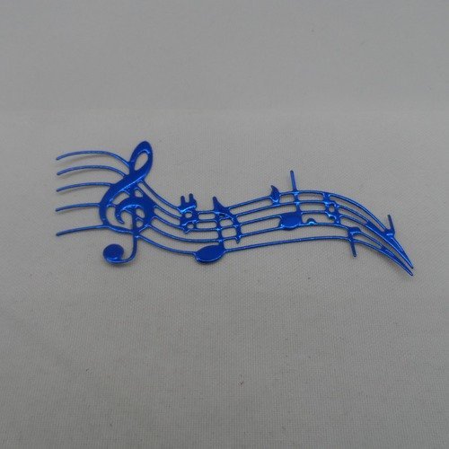 N°603 portée musicale clé de sol   en papier bleu métallisé  gaufrage  découpage  fin 