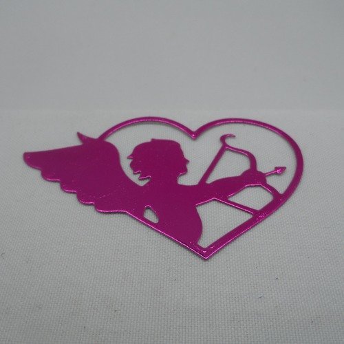 N°986 cupidon dans un cœur avec son arc  en papier  rose fuchsia  métallisé impression de motif