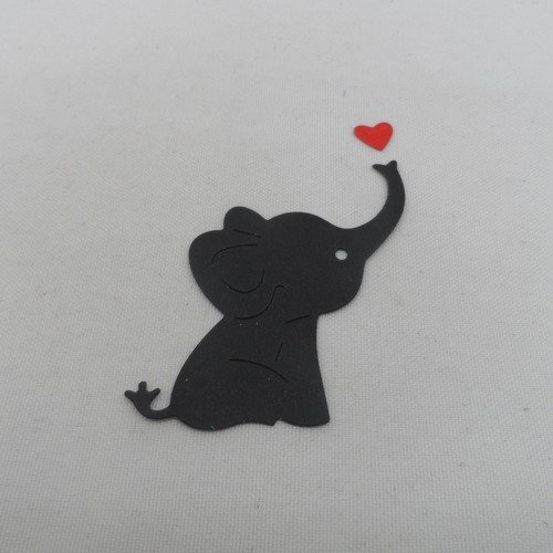 N°998 petit éléphant soufflant un cœur    en papier  noir et  rouge