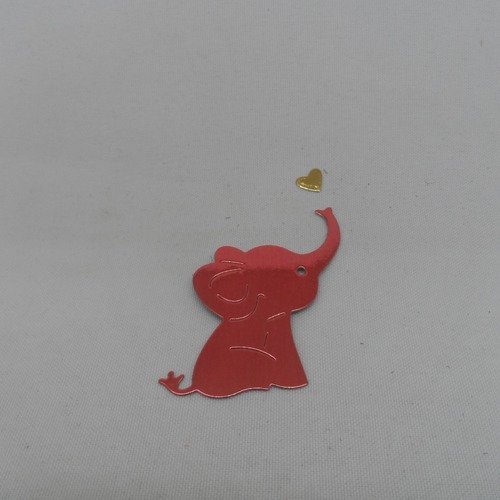 N°998 petit éléphant soufflant un cœur    en papier  rose métallisé et doré