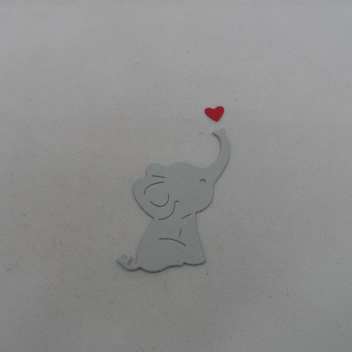 N°998 petit éléphant soufflant un cœur    en papier  gris clair  et  rouge