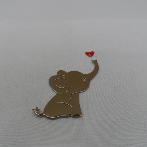 N°998 petit éléphant soufflant un cœur    en papier  marron  métallisé et rouge métallisé