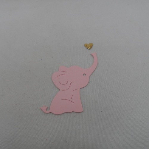 N°998 petit éléphant soufflant un cœur    en papier  rose  et doré