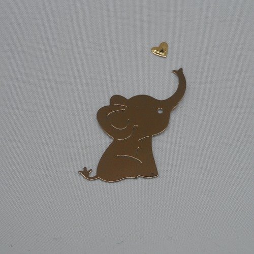 N°998 petit éléphant soufflant un cœur    en papier  marron  métallisé et doré