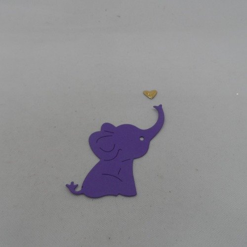 N°998 petit éléphant soufflant un cœur    en papier  violet  et doré