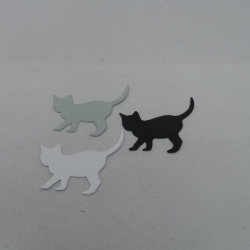 N°1046  lot de  3 chats  en papier  blanc, noir, gris   découpage  fin