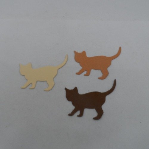 N°1046  lot de  3 chats  en papier  marrons et crème   découpage  fin