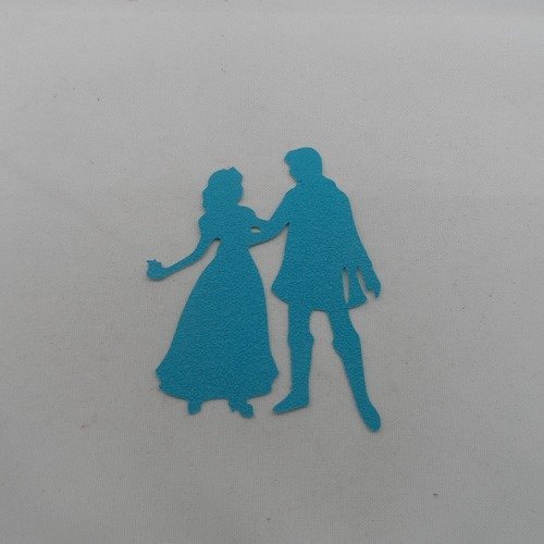 N°1048 jolie princesse  et son prince  en papier  tapisserie bleu turquoise   découpage  fin