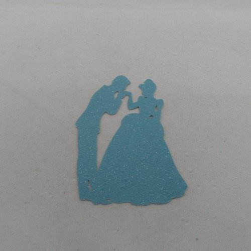 N°1051  jolie princesse et son prince en papier  tapisserie bleu à paillette   découpage  fin