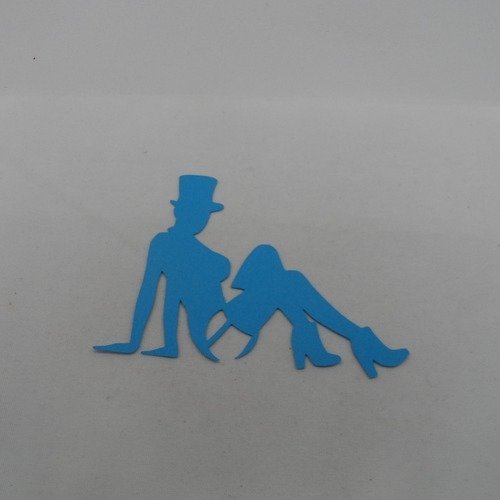 N°1104 danseuse cabaret  assise chapeau  en papier bleu turquoise