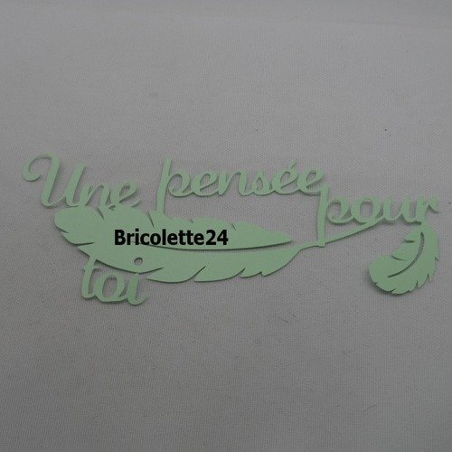 N°1119 mots une pensée pour toi avec 2 plumes   en papier  vert clair