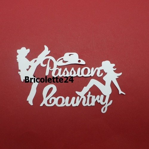 N°1133 mots  passion  country avec 2 silhouettes de femme et un chapeau   en papier blanc