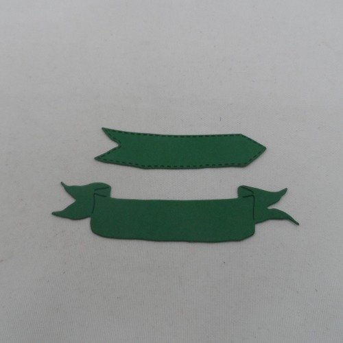 N°1038 lot de 2 découpes une "flèche" et un "ruban" étiquette  en papier vert foncé