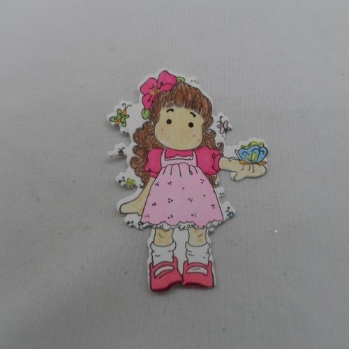 N° 1150 découpe d'une  petite fille n°2  avec un tampon encre noir  sur  papier blanc  et colorée