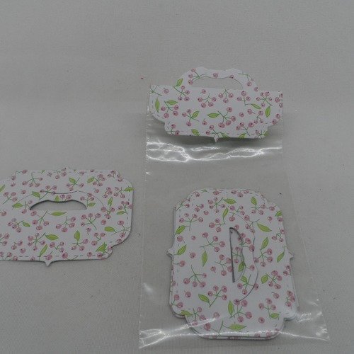 N°1166 lot de 5  "attaches" pochette  en papier fond blanc à fleurs roses