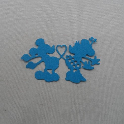 N°1089 d'un couple de  souris célèbres leurs queues forment un cœur   en papier bleu turquoise