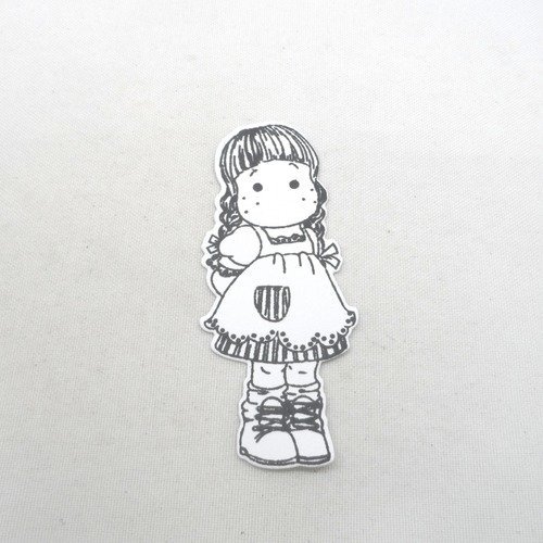 N° 1153 découpe d'une  petite fille n°3  avec un tampon encre noir  sur  papier blanc