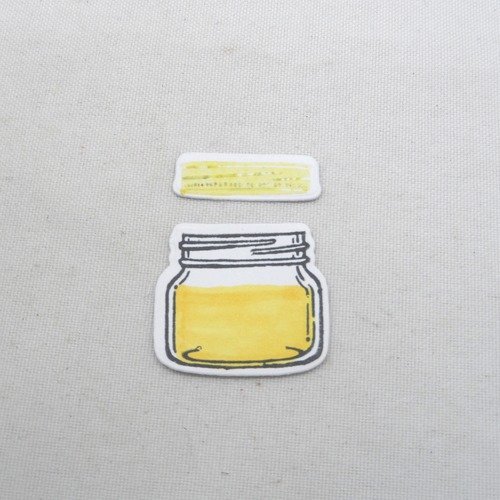 N°1185 d'un pot de peinture  jaune  avec son couvercle en 2 pièces découpe coloré + tampon