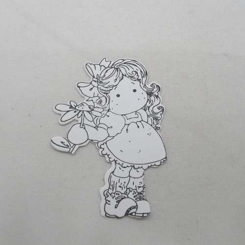 N° 1178 découpe d'une  petite fille n°10  avec un tampon encre noir  sur  papier blanc