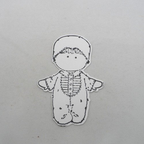 N° 2006 découpe d'un bébé  avec un tampon encre noir  sur  papier blanc