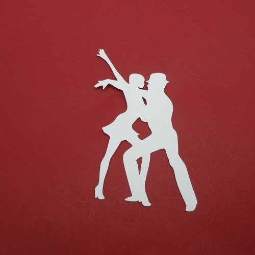 N°1192 couple de danseurs (homme chapeau)  en papier blanc   découpage fin