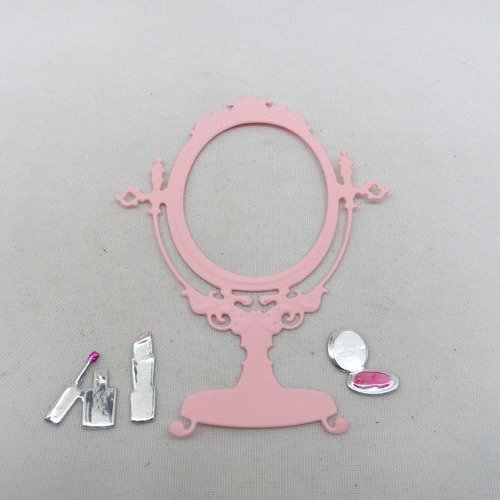 N°1144 lot beauté comprenant un miroir et 3 produits en papier  rose et argenté et touche de couleur rose