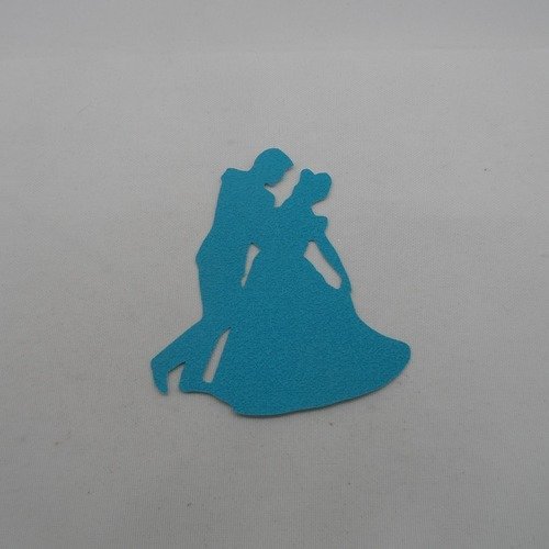 N°1052 jolie princesse et son prince en papier  tapisserie bleu turquoise   découpage  fin