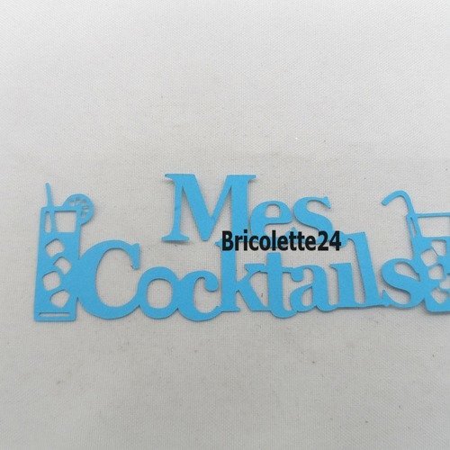 N°1136 mots mes cocktails avec 2 verres   en papier bleu turquoise