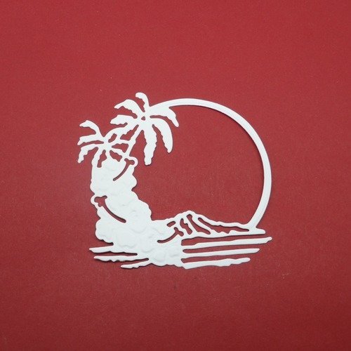 N°1103 cercle île avec fleurs  et palmiers en papier blanc