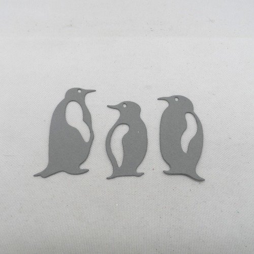 N°924 lot de 3 pingouins différents   en papier gris   découpage