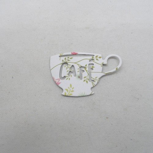 N°328  petite tasse de café en papier fond blanc fleuri  découpage