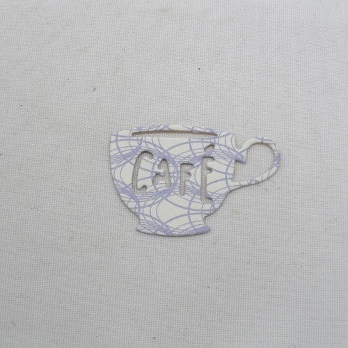 N°328  petite tasse de café en papier fond blanc motif violet  découpage