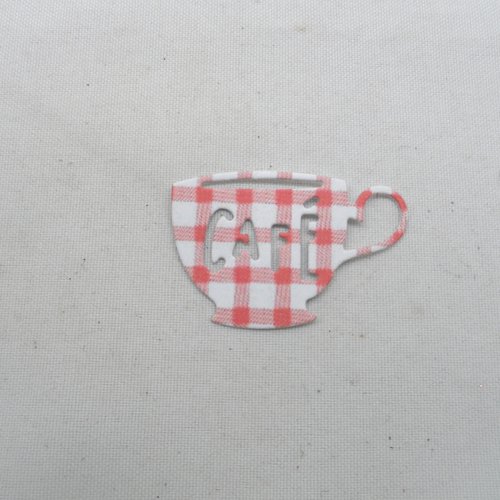 N°328  petite tasse de café en papier vichy  rouge et blanc découpage