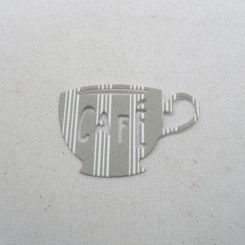 N°328  petite tasse de café en papier gris rayure blanche découpage