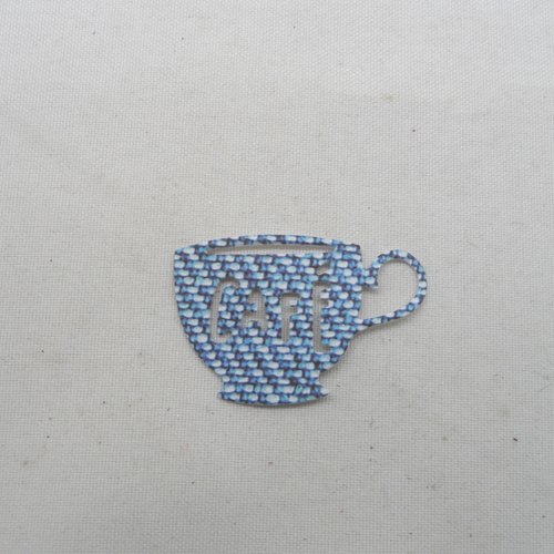 N°328  petite tasse de café en papier bleu style jean's   découpage
