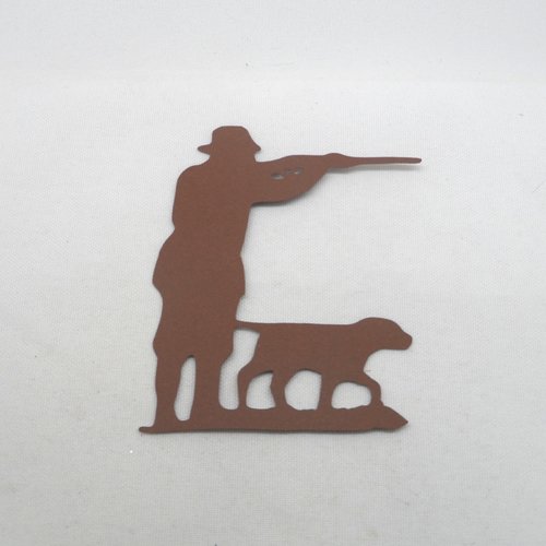 N°761  chasseur avec son chien à l'arrêt en papier  marron n°1  embellissement 