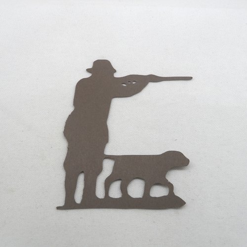 N°761  chasseur avec son chien à l'arrêt en papier  marron n°2 embellissement 