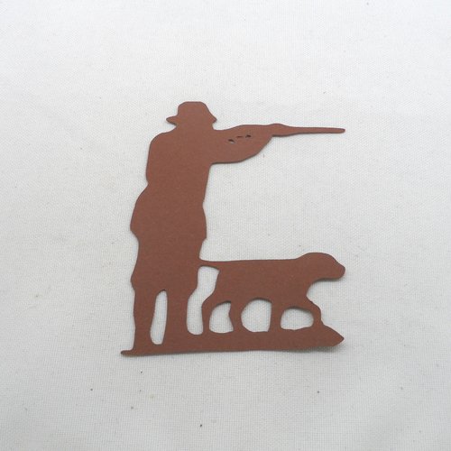 N°761  chasseur avec son chien à l'arrêt en papier  marron n°3 embellissement